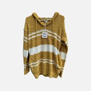 Davi & Dani Yellow and White Cowl Neck Sweater with Stripes